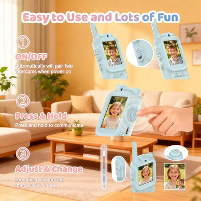 Video Walkie Talkies for Child, Handheld 2 Pack Rechargeable Video Walkie Talkies with Screen for Indoor Play, Camping, Hiking, Travel