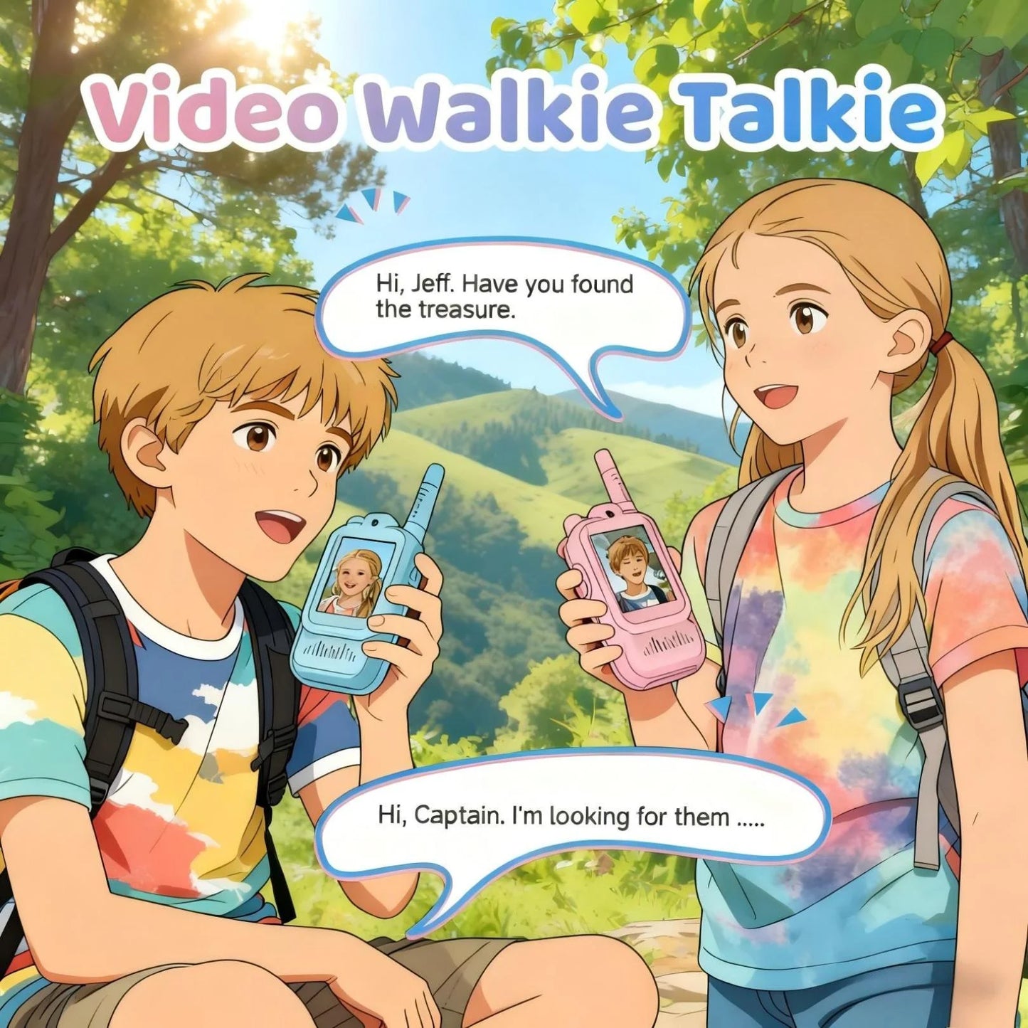 Video Walkie Talkies for Child, Handheld 2 Pack Rechargeable Video Walkie Talkies with Screen for Indoor Play, Camping, Hiking, Travel